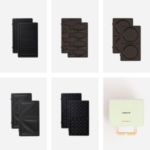 /STONE STUDIO/Appareil &agrave; croque-monsieur Vert sauge / 2 plaques interchangeables : sandwich et gaufre, antiadh&eacute;sif, 1 tranche, ouverture 100&ordm;, arr&ecirc;t automatique, poign&eacute;e cool-touch, 600W - Neuf