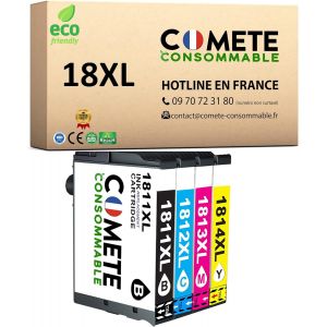 Comete, Marque Fran&ccedil;aise - 18Xl - 4 Cartouches D'Encre Compatible Avec 18 Xl T1815 - Pour Epson Expression Home Xp 100 Xp 102 Xp 200 Xp 202 Xp 205 (1 Noir Et 3 Couleur)[ENC941589] - Neuf