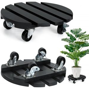 Nouvelhorizonstore-Lot De 2 Supports De Plantes &Agrave; Roulettes &Agrave; 360&deg; Avec Roues Verrouillables - Support De Pot De Fleurs En Bois Robuste Pour Int&eacute;rieur Ou Ext&eacute;rieur - Neuf