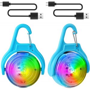 Jgd-Lot De 2 Lampes De S&eacute;curit&eacute; Led Pour Collier De Chien, 4 Modes De Clignotant Pendentif Lumineux Chien Rechargeable Usb Pour Animaux De Compagnie, Marche Nocturne, Camping, &Eacute;tanche Ip68, Bleu - Neuf