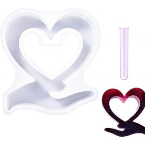 1 Pieza Moule Resine Epoxy Moule Silicone Resine Epoxy Moule Pour Resine Epoxy Moules Silicone Moule En Silicone En Forme De C?ur Vase En R&eacute;sine &Eacute;poxy Avec Tube &Agrave; Essai Vase En R&eacute;sine - Neuf