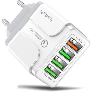Eryi-Qc 3.0 Chargeur Multi-Usb 4 Ports Quick Charger 3.0 Compatible Avec Tous Les Téléphones Portables (Blanc) - Neuf