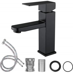 Robinet de Salle de Bain Noir Mat en Acier Inoxydable Mitigeur Lavabo Haut Cascade Contr&ocirc;le de l'Eau - Neuf