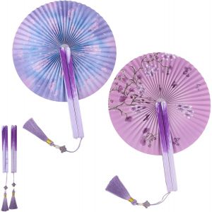 2 Pièces Eventail Chinois Avec Pompon Éventail Pliant Chinois Portable Avec Attraction Magnétique Éventail Décoration Murale Mariage Anniversaire Cadeau D'anniversaire (Bleu/Violet) - Neuf