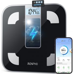 Balance Pese Personne Solar Pese Personnes Sans Pile, Bluetooth Balance Connect&eacute;e Avec App, 13 Analyses De La Composition Corporelle, 180Kg, Noir, Elis - Neuf