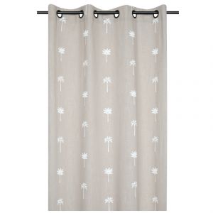 Rideau Motifs Palmier Brod&eacute;s Coton Beige 140x260 Cm - Neuf