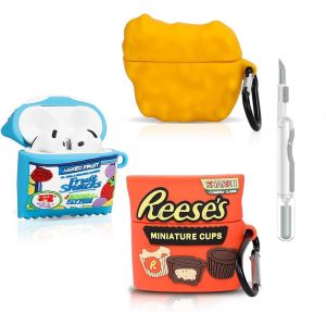 LORANKA-Pack de 3 coques en silicone pour AirPods 4, pour &eacute;couteurs sans fil AirPods 4&egrave;me g&eacute;n&eacute;ration, avec kit de nettoyage, coque de chargement en silicone, motif cartoon et mousqueton pour homme e - Neuf