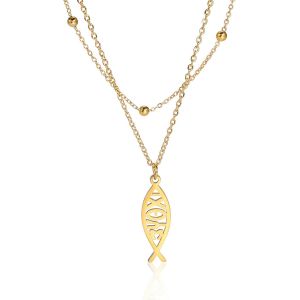 Kal-Collier Ichthus Pour Femme Collier Jésus Poisson Christ Croix Poisson Ichthys Collier Poisson Ichthus Symbole Religieux Pendentif Bijoux Chrétien Cadeau - Neuf