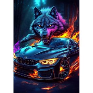 Mevronisshop-Peinture Diamant Voiture De Sport, Loup Diamond Painting Kit, Bricolage Diamond Art Broderie Kit Complet, Crystal Point De Croix Artisanat Maison Murale Decor 30x40 Cm - Neuf