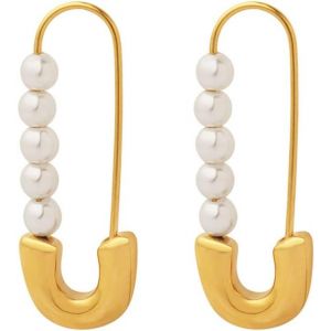 Kal-Boucles D'oreilles Créoles Rétro En Acier Inoxydable Avec Épingle À Nourrice En Forme D'épingle À Nourrice Pour Femmes Et Filles Avec Perles D'imitation - Boucles D'oreilles Pendantes Mignonnes - - Neuf