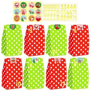 24Pcs Sacs de No&euml;l de Vacances de Sacs de Cadeaux de No&euml;l Sacs Rouge Vert Bonbons Buffet des Sacs en Papier pour les Vacances de No&euml;l, Un - Neuf
