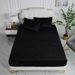 Cheng-Drap Housse 140x200+30cm Noir Drap De Lit En Flanelle De Laine Et Velours Corail Housse De Matelas Chaleur Hivernale Hypoallergénique Sans Repassage Ourlet Élastique Solide La Peut Atteindre30c - Neuf