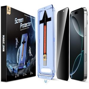 Verre Tremp&eacute; Anti-Espion Pour Iphone 16 Pro Max, 2 Pi&egrave;ces, Protection D'&eacute;cran Anti-Espion, D&eacute;poussi&eacute;rage Automatique, Installation Rapide, Duret&eacute; 9h R&eacute;sistant Aux Rayures, Sans Bulles - Neuf