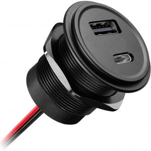 JGD-Prise USB 12V Chargeur USB Voiture Aluminium Prise Voiture PD3.0 et QC3.0pour Bateau Marine Camping-Car Bateau Caravane (1Pcs) - Neuf