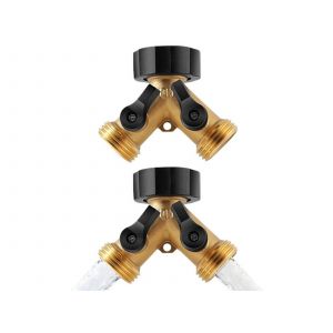 Raccord en Y en laiton pour tuyau d'arrosage, 2 voies avec 2 vannes - Neuf