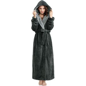 Femme Robe De Chambre À Capuche Peignoir Polaire Hiver Longue Peignoir De Bain Douce Microfibre Flanelle Robe De Nuit - Neuf