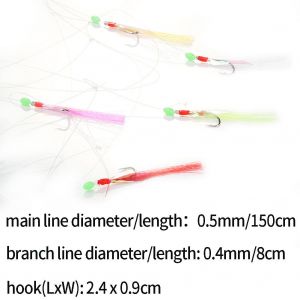 Lot De 5 Hamecons De Peche En Acier Au Carbone Avec Barbeles Et Lignes En Nylon, Perles Lumineuses - Neuf