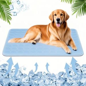 Tapis Rafraîchissant Pour Chiens Et Chats, Tapis De Refroidissement En Soie Glacée Respirant Non Toxique, Durable Ice Silk Pet Cooling Mats Pour Animaux En Été (55 * 70cm, Gris) - Neuf