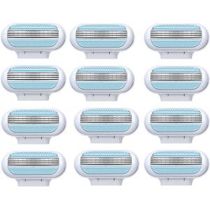 Pack De 12 Recharges De Lames, Lames En Acier Inoxydable Pour Un Rasageglissement, Doux Manche Bleue, Pour Femme Rasoir À 3 Lames Avec Bande Lubrifiante, Idéal Pour Un Rasage Doux Et Précis - Neuf
