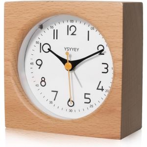 R&eacute;veil Analogique Silencieux En Bois Avec Fonction Snooze Et Veilleuse, R&eacute;veil Aliment&eacute; Par Piles Pour Chambre &Agrave; Coucher, Maison, Cuisine Et Voyage - Neuf