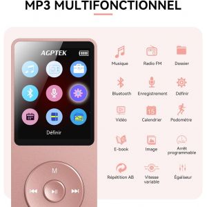 32Go Lecteur MP3 Bluetooth 5.3 avec Haut-Parleur Lecteur Musical sans Perte HiFi 70H Ultra-Longue Autonomie Baladeur Portable avec Radio FM Enregistrement MP3 Sport pour Enfant&iquest;sans &eacute;couteur&iquest; - Neuf