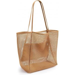 SJZG-Sac Fourre-Tout En Maille, Sac De Plage Pour Femme Avec Poche Zipp&eacute;e, Sac Fourre-Tout Extra Large, Sac &Agrave; Bandouli&egrave;re, Sac De Plage D'&Eacute;t&eacute;, Sac De Courses R&eacute;utilisable, Sac De Courses Pliable Pour - Neuf