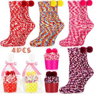 Jgd-4 Paires Chaussettes Femme No&euml;l,Cadeau Mignon De Bricolage De Cupcake,G&acirc;teau Chaussettess,Hiver Chaussette Chaud,Confortables,Femmes Cadeau D'hiver Multicolore Chaussettess De No&euml;l.(36-42) - Neuf
