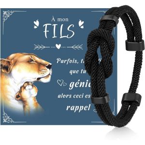 Eryi-Bracelet Homme Infini Cadeau Papa: Bracelet Corde Noir Tressée Fait À La Main Bracelet Fils Surf Ajustable Cadeau Anniversaire Homme Pour Papa Fils Mari - Neuf
