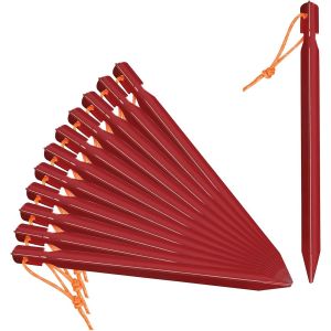Yemaesre-Lot De 12 Piquets De Tente, Piquets De Tente En Aluminium 7075, Piquets De Sol Robustes Et Légers, Piquets De Camping En Métal Durables Et Sûrs, Rouge - Neuf