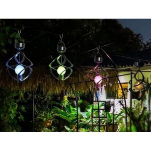Lot de 2 carillons solaires en spirale avec LED RVB rotatives pour d&eacute;coration de jardin - Neuf