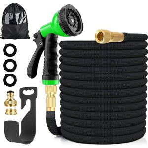 ASFASFq-Tuyau d'arrosage extensible, Adaptable 1/2'' et 3/4'', Latex extensible résistant à trois couches et embouts laiton, 10 Modes de Pulvérisation Flexible et Anti-Fuite Raccord (7.5m) - Neuf