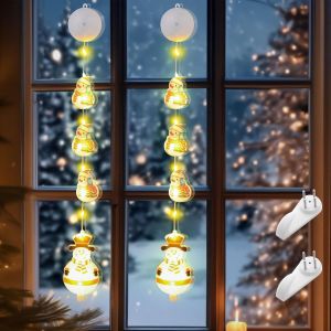 Jgd-Lumiere Noel, 2 Dd&eacute;coration Fenetre Noel Led Fonctionnant &Agrave; Piles Avec Crochets &Agrave; Ventouse, Minuterie, Lumi&egrave;re Jaune Chaude Pour Chambre D'enfant, Mariage, F&ecirc;te, D&eacute;coration De No&euml;l - Neuf