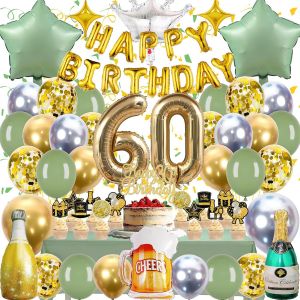 Ballon Decoration Anniversaire 60 ans-Anniversaire de Fête en Vert Or Ballon,Décoration D'anniversaire élégante Femme Homme pour fête d'anniversaire,un anniversaire,une célébrations - Neuf