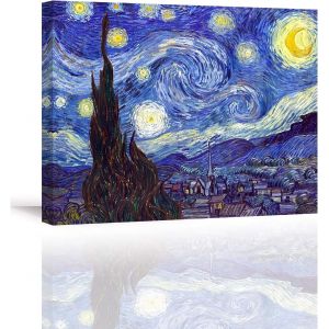 Reproduction De Starry Night By Van Gogh Impression Sur Toile,Tableau De Paysage,Photo Sur Toile Pour Déco D'art Murale En Salle De Bain Cadeau De Nouvel An,40x30cm - Neuf