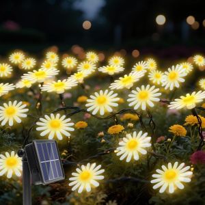 JGD-Guirlande lumineuse solaire en forme de fleur pour ext&eacute;rieur, 40 LED, guirlande lumineuse &agrave; &eacute;nergie solaire pour jardin, cl&ocirc;ture, &eacute;tanche, 8 modes pour printemps, &eacute;t&eacute;, cour - Neuf