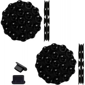 2 Pcs Ventouse Telephone PAortable Silicone Ventouse T&eacute;L&eacute;Phone Phone Holder Double Face Ventouse Telephone Con 2 Bouchons Anti-Poussi&egrave;Re pour T&eacute;L&eacute;Phone Portable Noire - Neuf