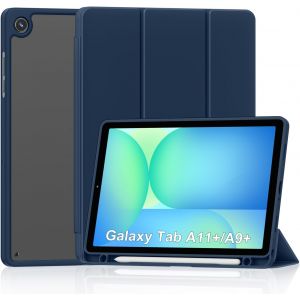 KALANKA-&Eacute;tui ultra fin &agrave; trois volets avec support &agrave; trois volets et porte-crayon pour tablette Samsung Galaxy Tab A11+ Plus 11" 2023 Bleu marine - Neuf