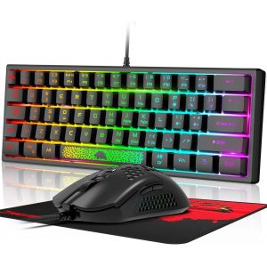 Uk Layout Wired Peigne 62 Touches Clavier De Jeu Rgb Rainbow Light Sculpture Laser 10 Chroma Rgb 12000Dpi Silent Respirant Honeycomb Shell Mouse + Tapis De Souris Pour Pc Gamer (Black) - Neuf