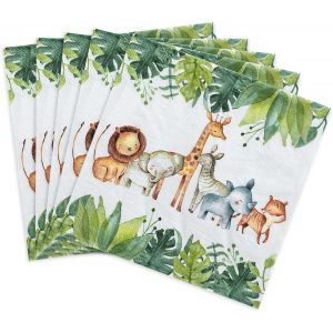 Kal-Lot De 20 Serviettes En Papier Jetables Pour Anniversaire D'enfant, Décoration De La Jungle, Wild One, Animaux De La Forêt, Serviettes Jetables Pour Anniversaire, Fête, Fête Prénatale (Animaux - Neuf