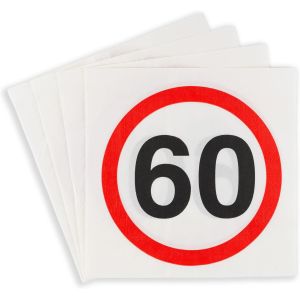 Kal-Decoration Anniversaire 60 Ans Serviettes Panneau De Signalisation Rouge/Blanc - Décoration Originale Pour 60 Ans Anniversaire Femme Et Homme - - Neuf