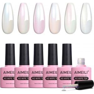 2 En 1 Brillant Perle Top Coat Vernis À Ongles Gel Semi Permanent Nacré Glitter Finish No Wipe Top Coat Longue Durée 6 X 10ml - Kit 75 - Neuf