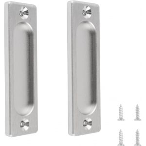 lbgwp60-LotDe 2 Poignées De Porte Coulissante Rectangulaires, Poignee De Meuble, Avec Vis 100 Mm En Alliage D'Aluminium Pour Placards, Abris De Jardin, Garages, Portes De Grange (Acier Brossé) - Neuf