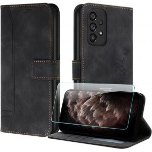 Case For Samsung Galaxy A52/A52S 5G With Screen Protector, Folio Leather Wallet Case [Card Slots] Magnetic Stand For Galaxy A52/A52S 5G  Black - Neuf