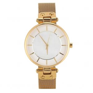 Mode Femme Bracelet En Acier Montre &Eacute;tanche Cadran Rond Quartz Casual Montrebo&icirc;tier Dor&eacute; Blanc - Neuf