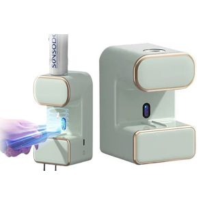 Distributeur automatique de dentifrice avec porte-brosses &agrave; dents - Vert clair - Neuf