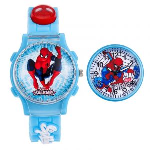 Montre-Jouet Rotative À Rabat Pour Enfants (Bleu Clair - Spiderman), Cadeau D'anniversaire Pour La Maternelle - Neuf