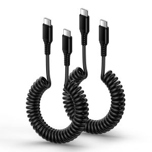 TIANYI-Lot de 2 câbles spiralés USB C, 1,8 m, USB C vers C, Android, pour voiture, câble de charge rapide pour iPhone 16 15 Pro Max, Samsung Galaxy S25 S24 Ultra S23 FE S22 S21 A14 A15 A16 5G A33 A35 - Neuf