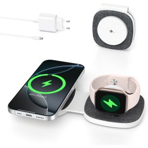 2 in 1 Induction Charger for iPhone MagSafe Wireless Foldable for iPhone 17 Air 16 15 14 13 12 Series for Apple Watch 11 10 9 8 7 6 5 4 3 2 SE/Ultra, for AirPods Magnetic Travel - Neuf