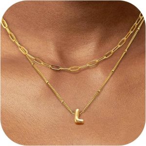 Kales-Collier Personnalis&eacute; Pr&eacute;nom Collier Lettre Plaqu&eacute; Or 18 Carats Femme Collier Avec Initiale Pendentif Lettre Bulle A-Z Collier Prenom Personnalis&eacute; Bijoux Cadeau Femme Filles - Neuf