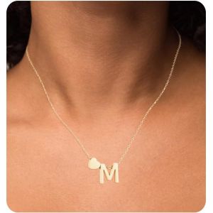 Tianyi-Femmes Initiale Lettres Collier Avec Coeur Pendant Lettres A-Z Or/Or Rose/Argent Personnalis&eacute; Avec Nom Initiale Cha&icirc;ne Cadeaux Pour Femmes - Neuf